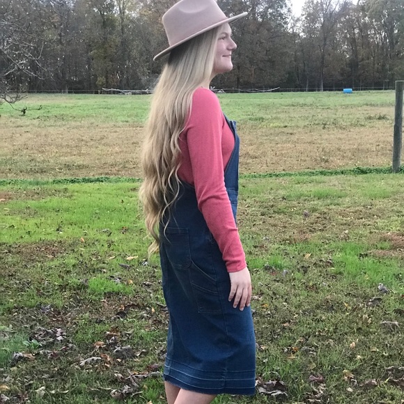 Denim jumpers overall midi dress modest - Picture 8 of 10